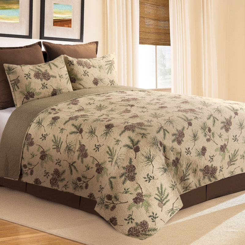 Woodland Retreat Pinecone Lodge Cotton Reversible Quilt Set, King