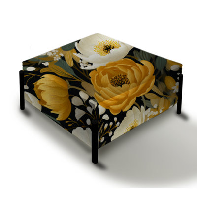 Yellow Bohemian Bliss Floral Pattern I - Floral Large Square Ottoman