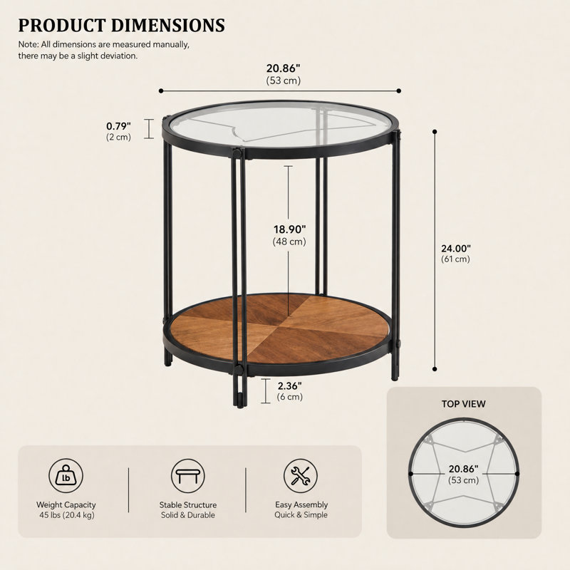 Round Two-Tiered Wooden End Table, Black