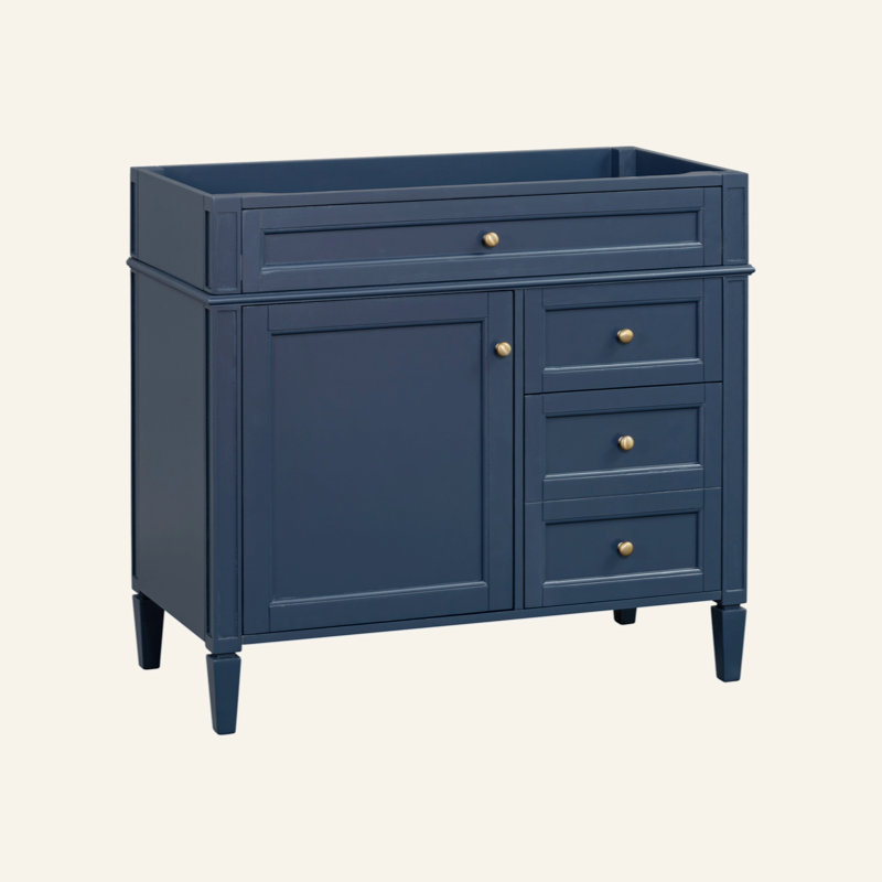 Meuble-lavabo moderne 36 po en bois massif et en panneau de fibres à densité moyenne - armoire de rangement avec 2 tiroirs + tiroir basculant, sans comptoir / lavabo