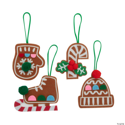 Ornements en feutre de 3 3/4 à 4 pouces en forme de pain d'épice de Noël - 12 pièces