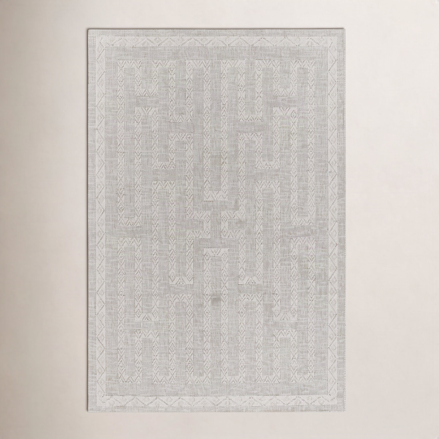 Pavia Gray Beige Moroccan Outdoor Rug, Runner 2'7" x 7'6"