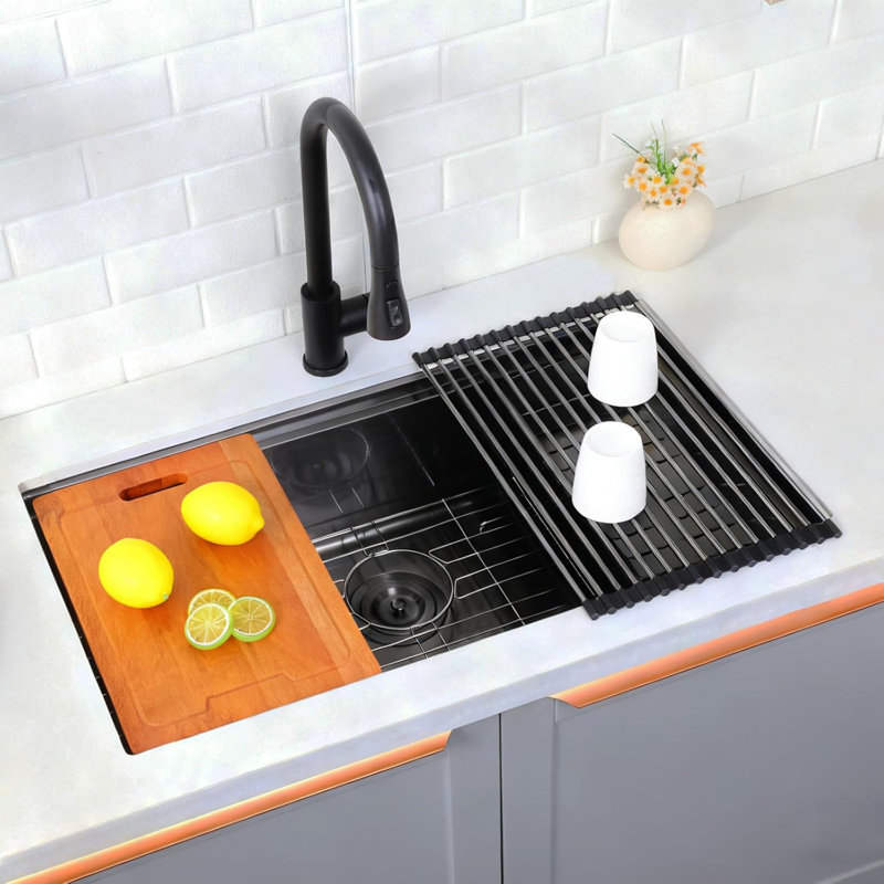 33-Inch X 18-Inch Matte Black Stainless Steel Single Bowl Kitchen Sink