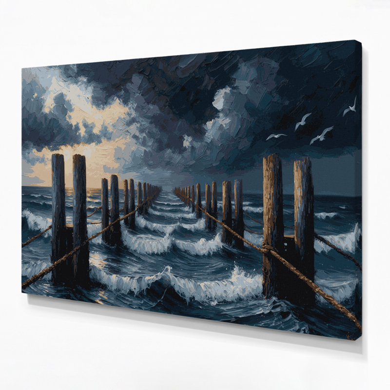 Art nautique sur toile gris, H 11 po x l 14 po