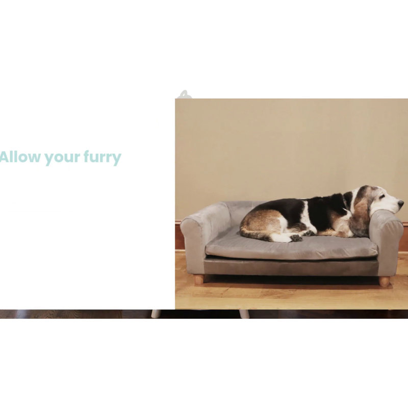 Cream Microfiber Elevated Rectangular Dog Sofa for Medium Dogs