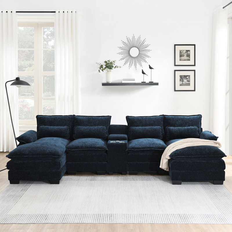 Canapé modulaire en U 123 * 55 "avec console, Bleu très foncé