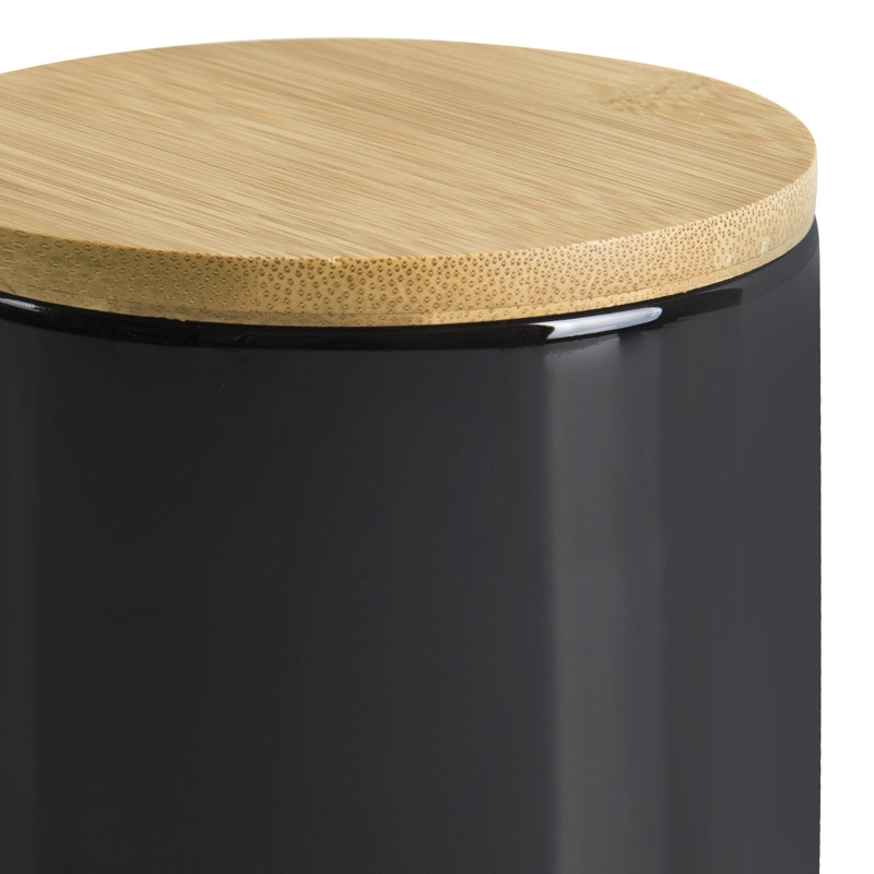Black Ceramic Bathroom Storage Jar with Bamboo Lid