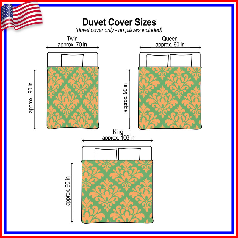 Orange Green Damask Duvet Covers, Twin