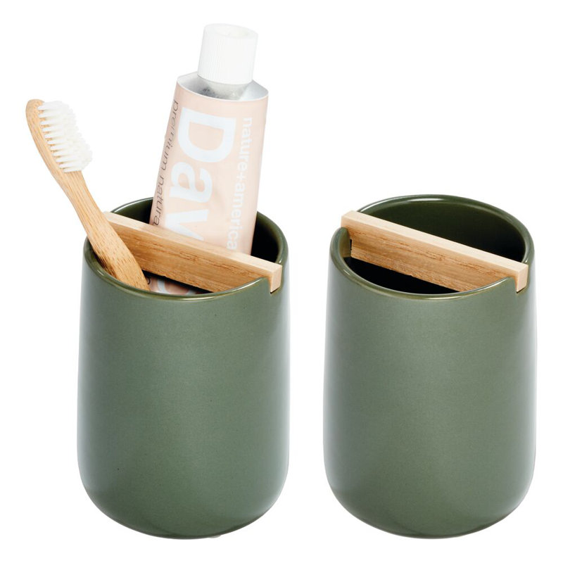 Porte-brosse à dents avec séparateur de bois iDesign - ensemble de 2 - vert mousse