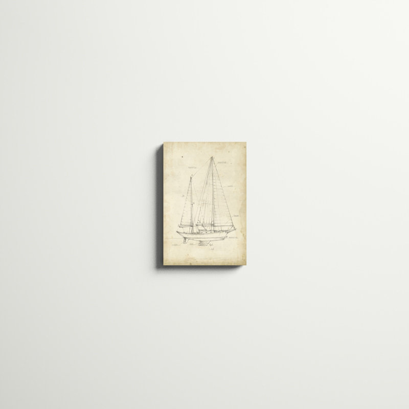 «Sailboat Blueprint VI», reproduction d'art sur toile, H 18 po x l 12 po