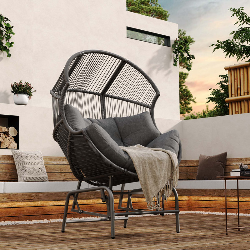 Fauteuil oscillant d'extérieur en osier Palos, Coussin gris foncé / structure gris foncé
