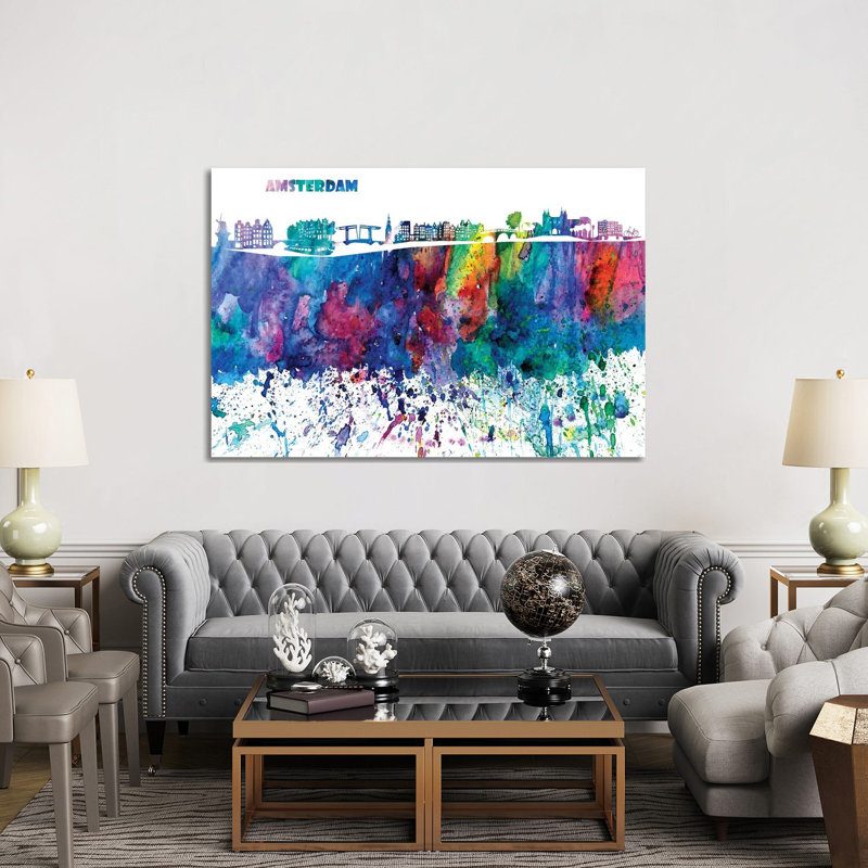 Amsterdam Skyline Impressionistic Splash 1 Piece Wrapped Canvas Painting, 152.5 cm H x 101.5 cm W