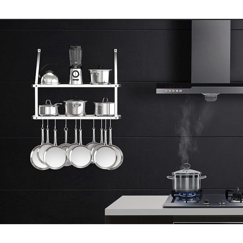 2-Tier 29.5"W Cast Iron Pot Rack with Moveable Hooks