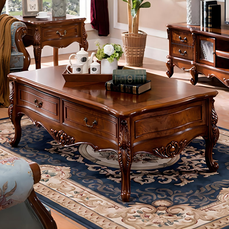 Brown Solid Wood Rectangular Coffee Table, 19.69" H x 51.18" W x 27.56" D