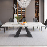 Raliect Dining Table Set for 8-10 With 63'' to 94.5” Extendable Sintered Stone Table and 8 Faux Leather Chairs