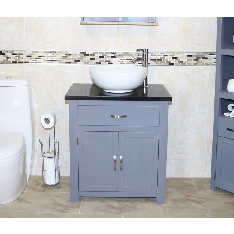 Roddy 750mm Single Bathroom Vanity with Vessel Ceramic Basin, Black Quartz, Grey