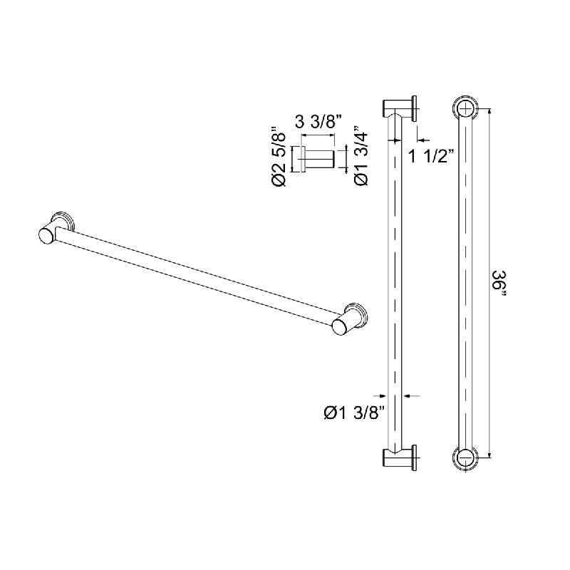 Lombardia® Grab Bar, Polished Nickel, 36" W