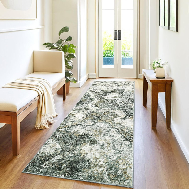 2x6 Washable Runner Rug, Abstract Non-Slip, Soft Low Pile for Kitchen, Hallway, Bathroom, Laundry, Indoor Accent Carpet.