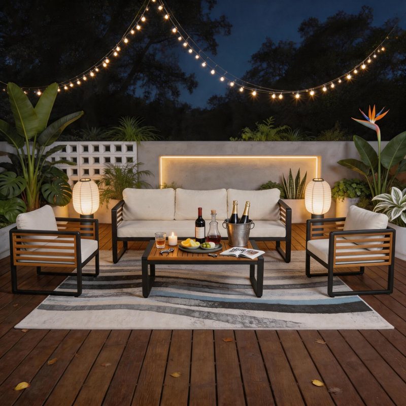 4-Piece Patio Conversation Set with Weather-Resistant Polyester Cushions for Backyard, Deck & Poolside Relaxation