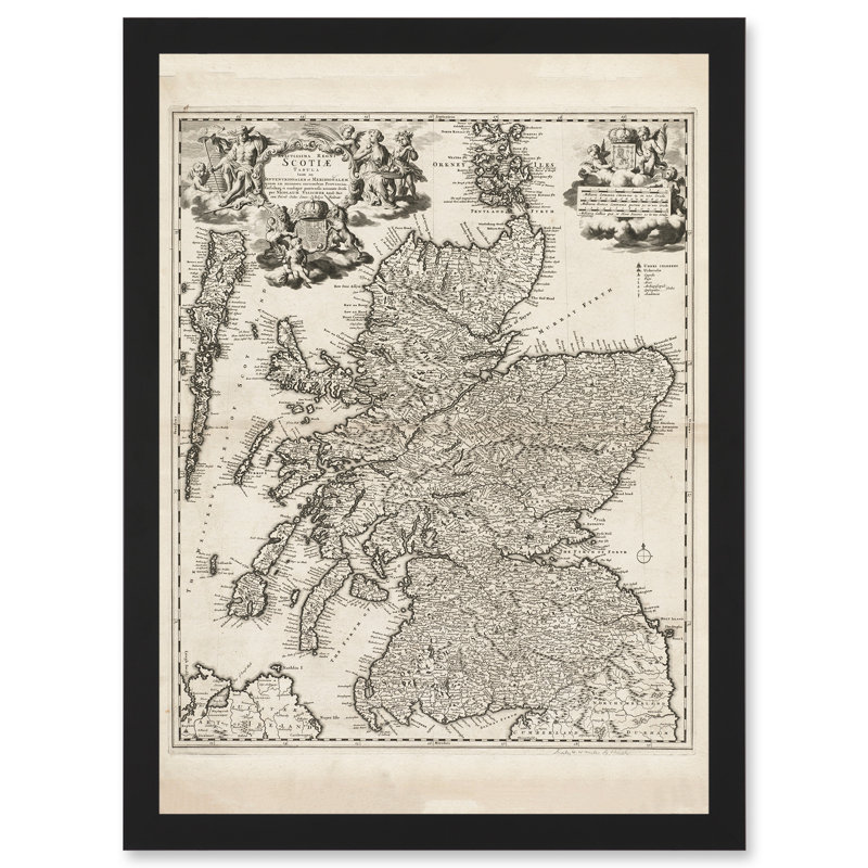 Visscher 1689 Antique Pictorial Map Kingdom Scotland UK 1 Piece Single Picture Frame Wall Art, 32.3cm H x 23.4cm W x 1.5cm D