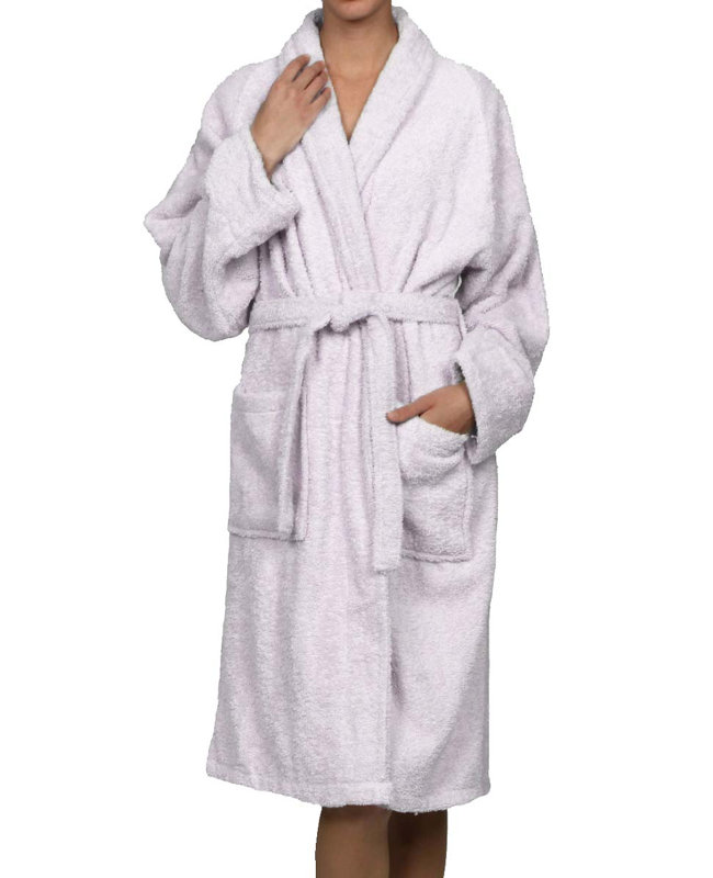 100% Cotton Terry Cloth Gender Neutral Mid-Calf Bathrobe with Pockets, Lilac, S