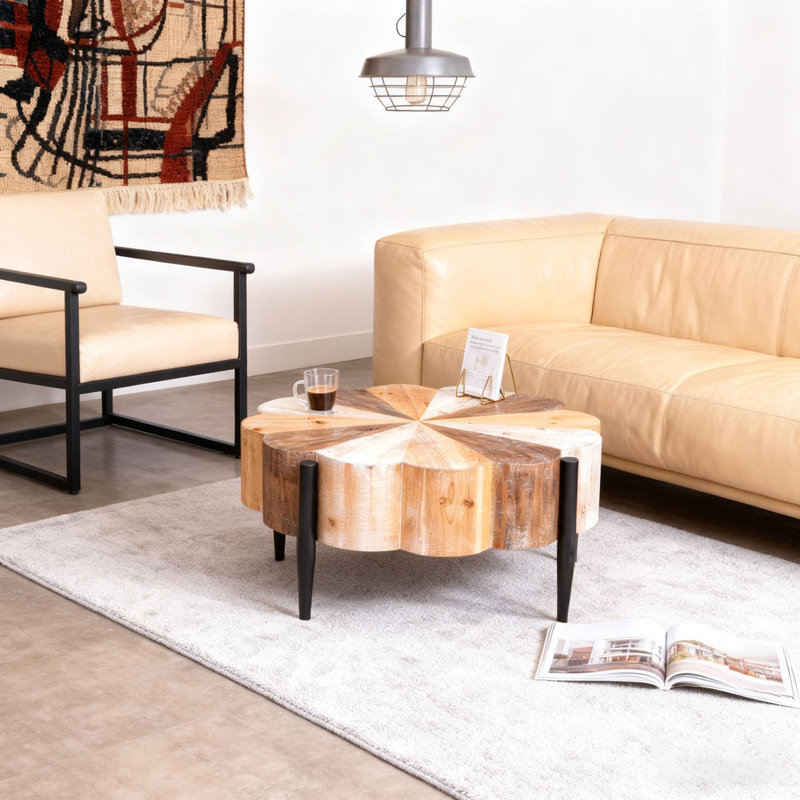 Table basse en bois manufacturé 31,7 po avec pieds en métal
