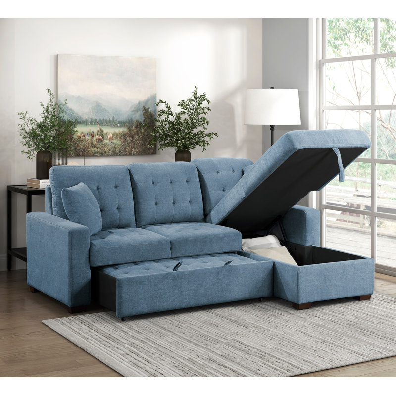 Canapé modulaire en bois massif l 86 x P 62 x H 38,5 po Ne s'applique pas, Blue Polyester, Right Hand Facing