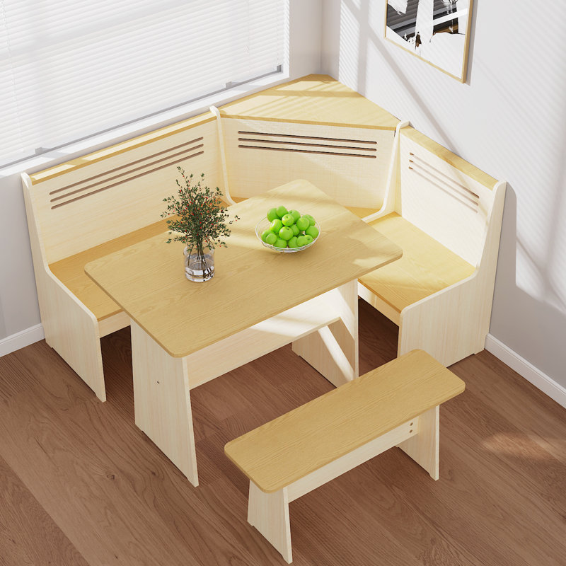 Modern Breakfast Nook Kitchen Corner Dining Set with L-Shaped Bench, USB Charging & Storage Shelf – Space-Saving 3–4 Seat Table and Chairs for Family Home，White