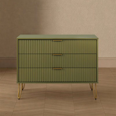 Dumbo 35" Modern Fluted Standard Dresser with 3 Drawers in Olive Green