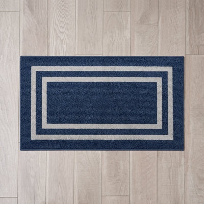 Double Border Machine Tufted Performance Dark Grey/White Rug