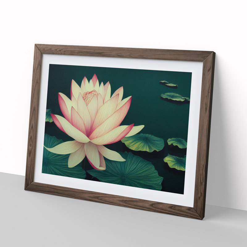 Victorious Lotus Flower - Framed Print, 34cm H x 46cm W x 2cm D, Walnut