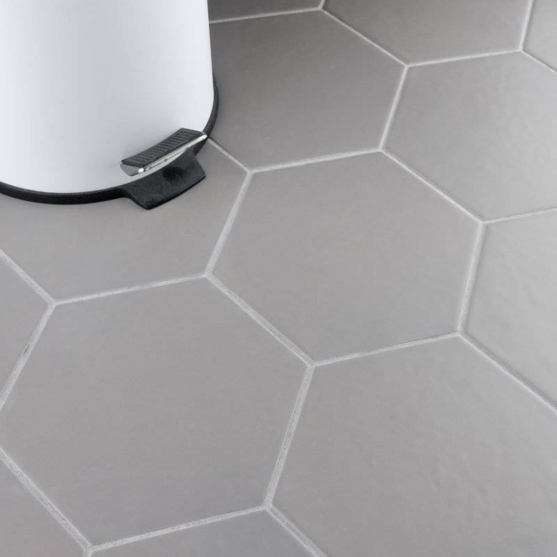 Carreau de porcelaine hexagonal 7 po x 8 po, Gris mat