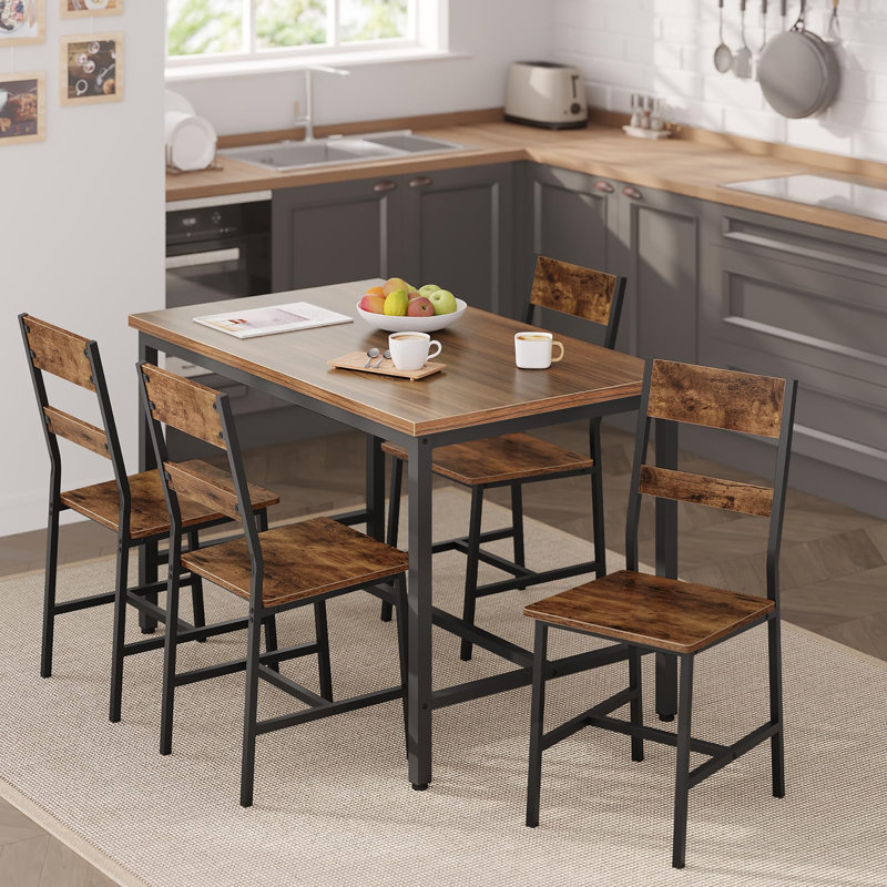 45cm H Metal Slat Back Parsons Chair, Rustic Brown