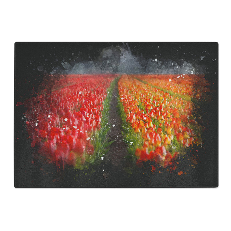 Field of Tulips Paint Splash Chopping Board, 0.4cm H x 28.5cm W x 39cm L