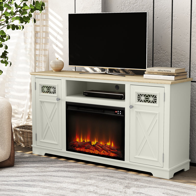 White Farmhouse 61" Fireplace TV Stand, White