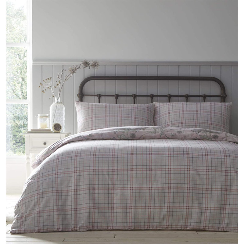 Bargo 56 TC Reversible Duvet Cover Set, Single Duvet Cover + 1 Standard Pillowcase, Pink/Light Green