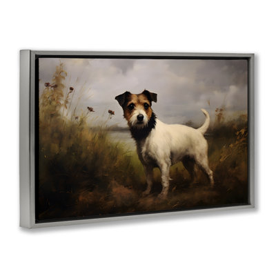 «Jack Russell Terrier Landscape», toile encadrée noire par Petal Prints Design