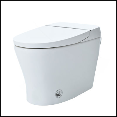 Toilette intelligente à siège chauffant sans bidet, toilette à double chasse compacte haut de gamme 1 / 1,28 GPF, toilette sans réservoir avec siège chauffant à température réglable, chasse d'eau avec capteur de pied, veilleuse blanche, commande ?