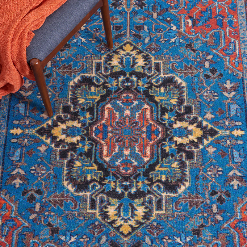 Blue and Red 8' x 10' Synthetic Washable Area Rug