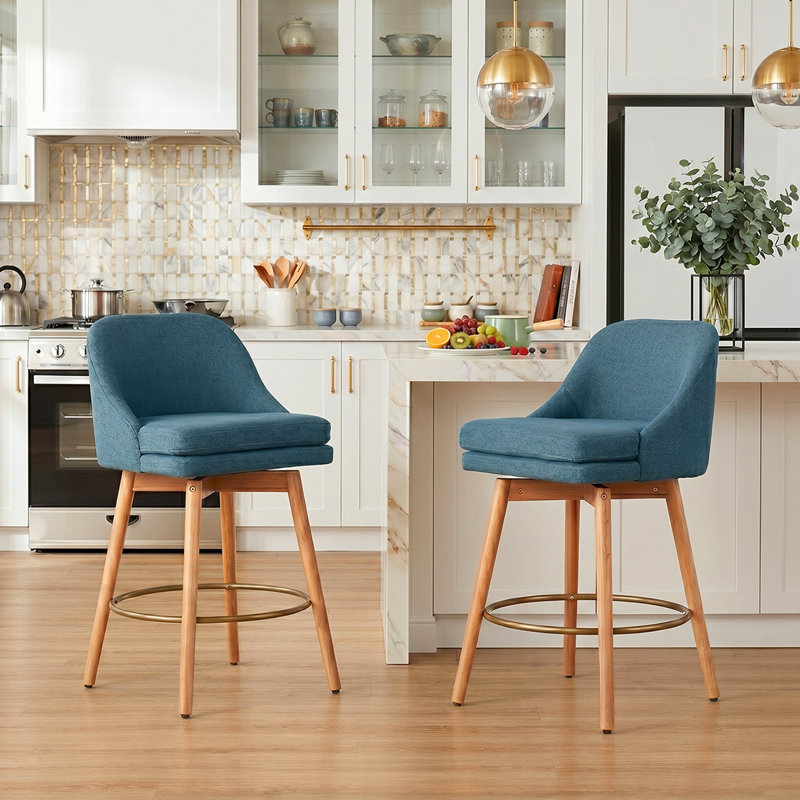 Upholstered Swivel Stool (Set of 2), Blue