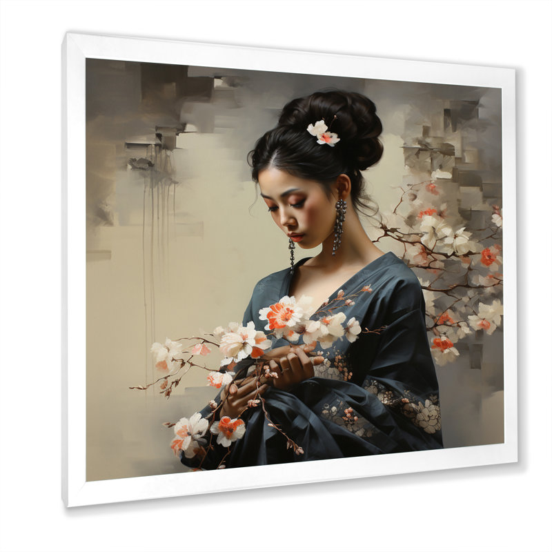 «Asian Art Geishas Grace III», reproduction sur toile, H 30 po x l 30 po x P 1 po, Cadre simple blanc