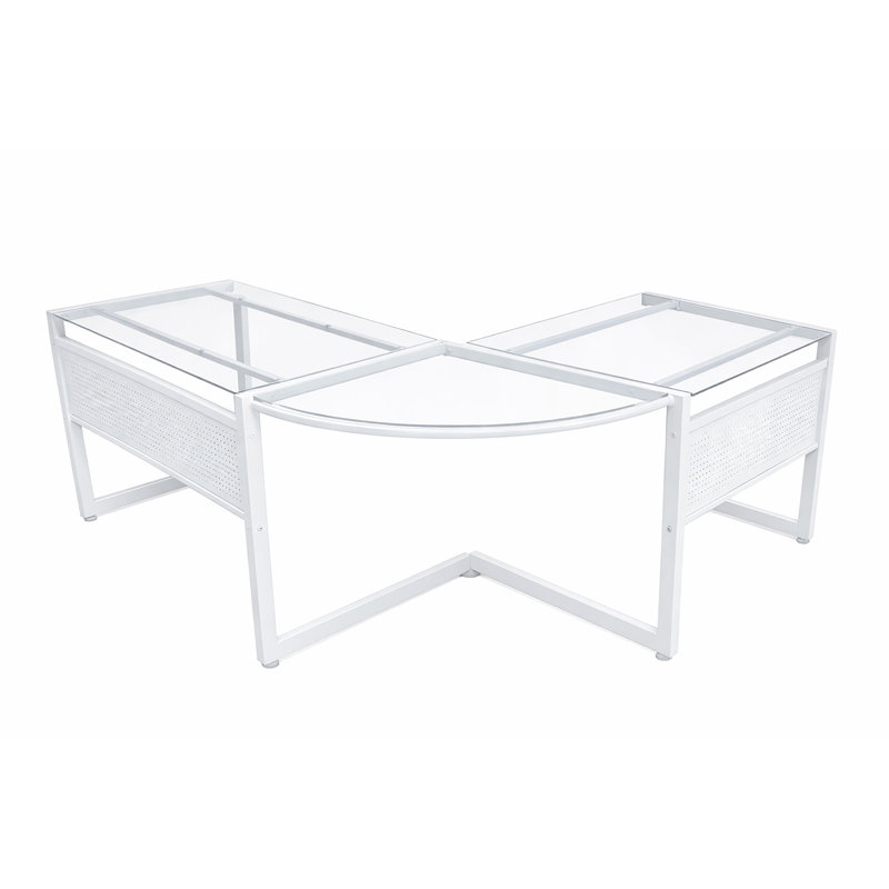 Bureau de coin en verre transparent et blanc et acier de 78 pouces