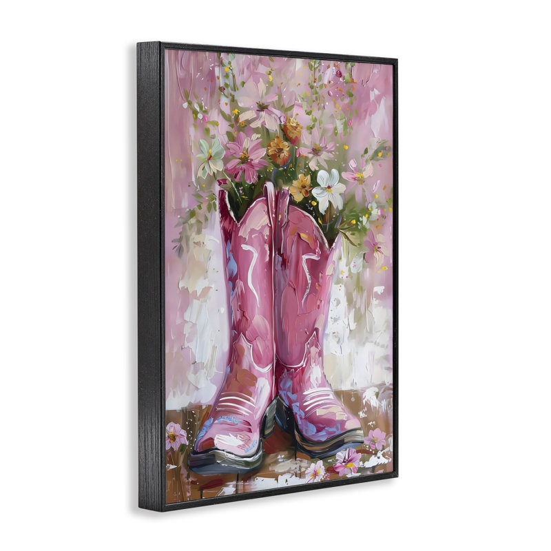 Giclée encadrée par une botte florale rose, design par LSR Design Studio, H 18 po x l 12 po, Giclée encadrée noir minuit