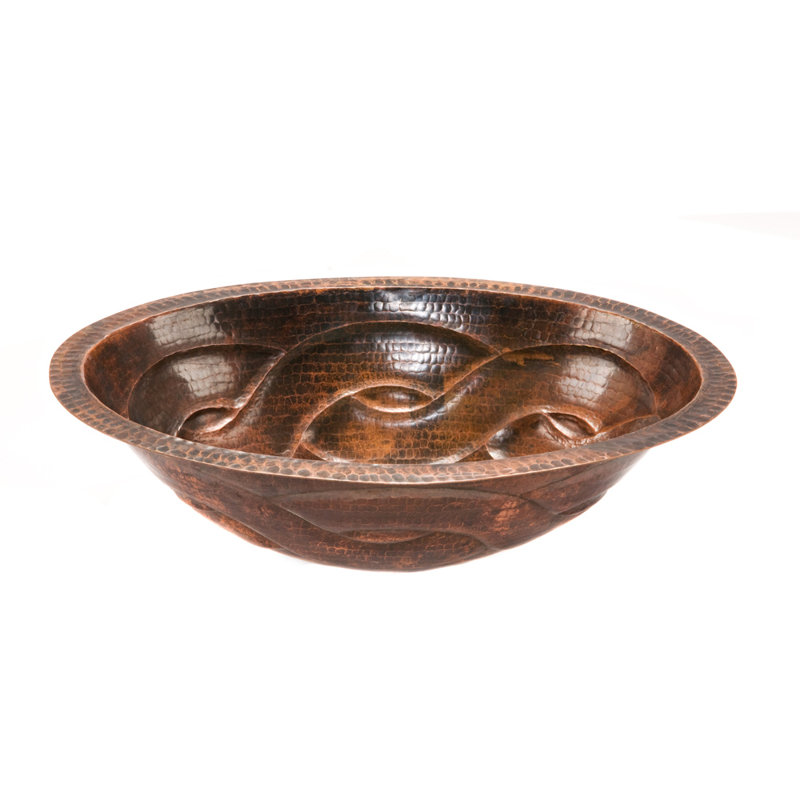 19" Oval Braid Under Counter Hammered Copper Bathroom Sink