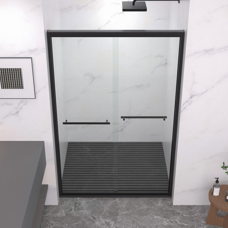 Cabine de douche coulissante double avec cadre en aluminium de 112 à 122 cm de large, en verre trempé chanfreiné de 8 mm, poignée anticorrosion, poignée porte-serviettes et porte coulissante, installation réversible dans une salle de bain, finition 