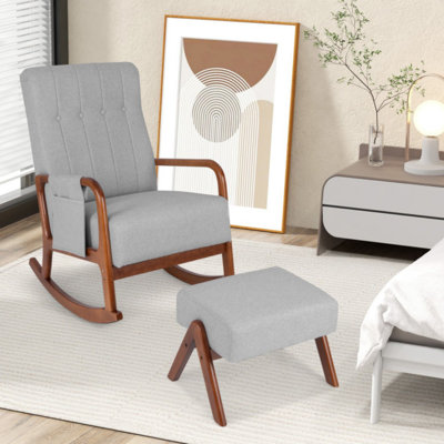 Chaise berçante avec repose-pieds en bois d'hévéa