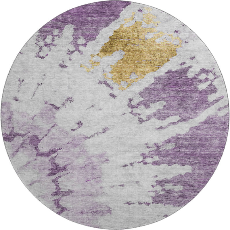 Premium Machine Washable Cerrito Purple Rug, Round 8'