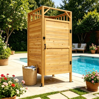 6.95ft H Solid Cedar Wood Outdoor Shower Enclosure for Pool Shower, Privacy Changing Room