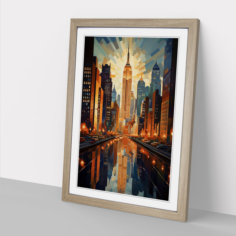 New York Deco - Framed Print, 34cm H x 25cm W x 2cm D, Oak