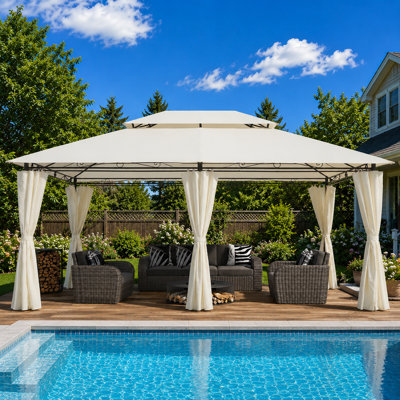 13X10 Outdoor Patio Gazebo Canopy Tent With Ventilated Double Roof And Sidewall(Detachable Curtain Included On All Sides),Suitable For Lawn, Garden, Backyard And Deck-Beige